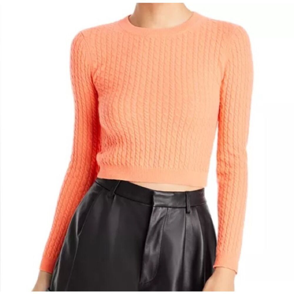 Alice + Olivia Bright Orange Cable Knit Cropped Cashmere Sweater Women’s Size XS